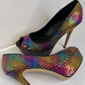 ALDO multicolor Sequin Open toe High heels size 10
